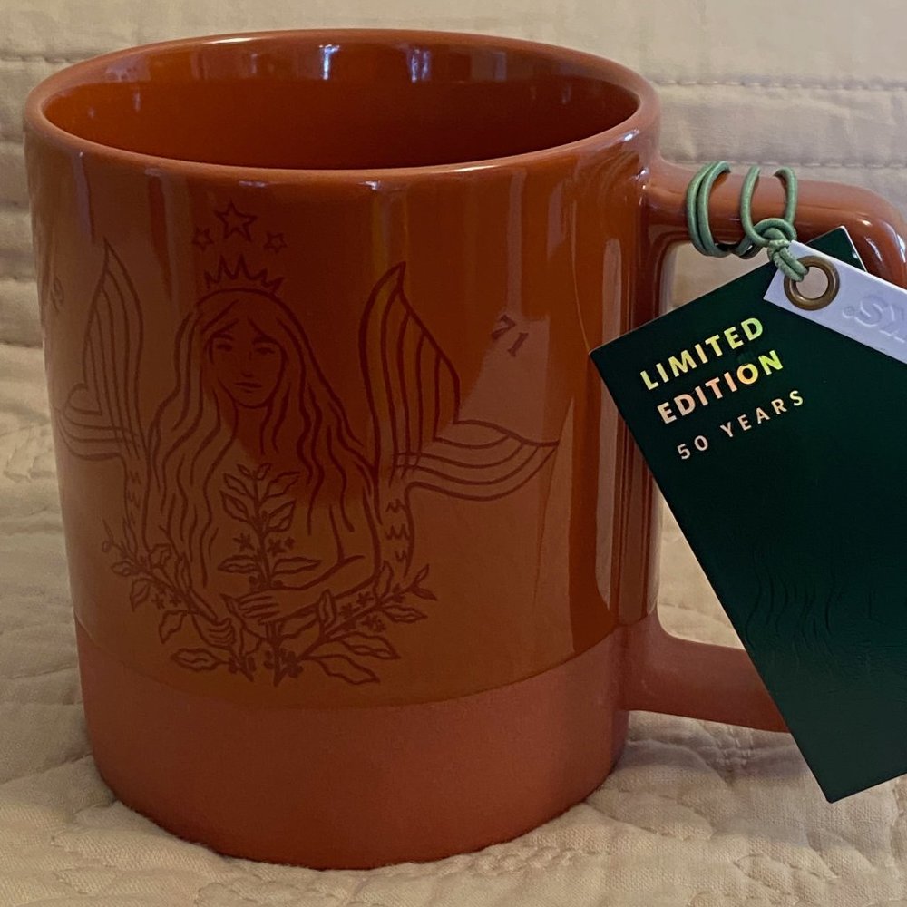 Mermaid Spring 2021 Starbucks 50th Anniversary Mug Terra Cotta Ceramic 12 Oz Mug